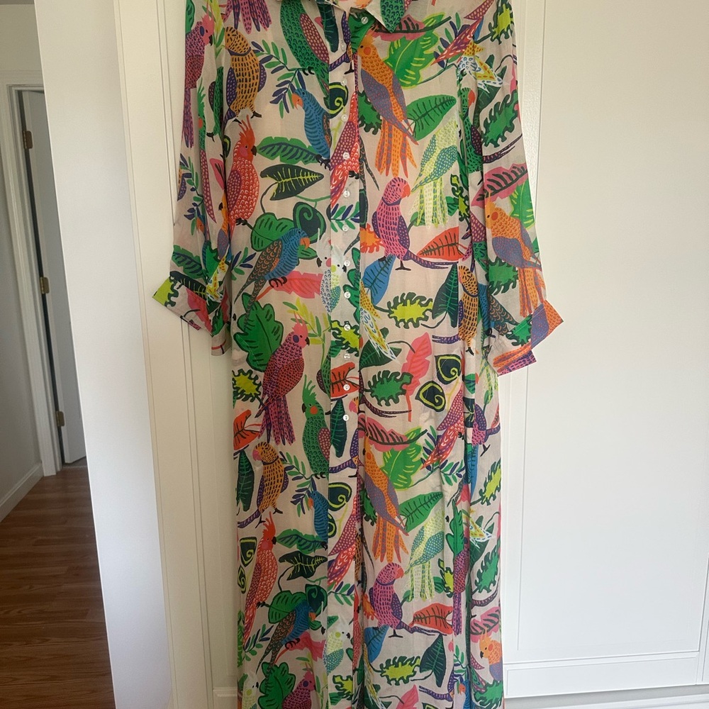 Oliphant Colorful Parrot Print Maxi Dress